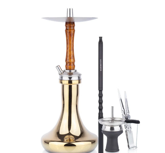 GoldHofer Hookah Epoxid Steel Brown Gold – Luxe Duitse Shisha van RVS & Epoxy - Shisha Smaak