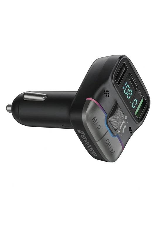 Swiss Wireless Car MP3 Player – Bluetooth FM Transmitter met USB-C & 2 USB Poorten - Shisha Smaak