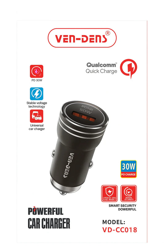 Ven-Dens Qualcomm Car Charger – Krachtige 30W Autolader met Snelladen - Shisha Smaak