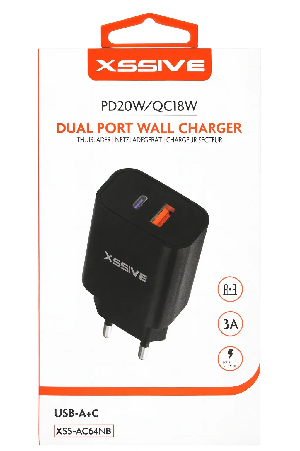 Xssive Dual Port Wall Charger – Snellader met USB-A & USB-C - Shisha Smaak