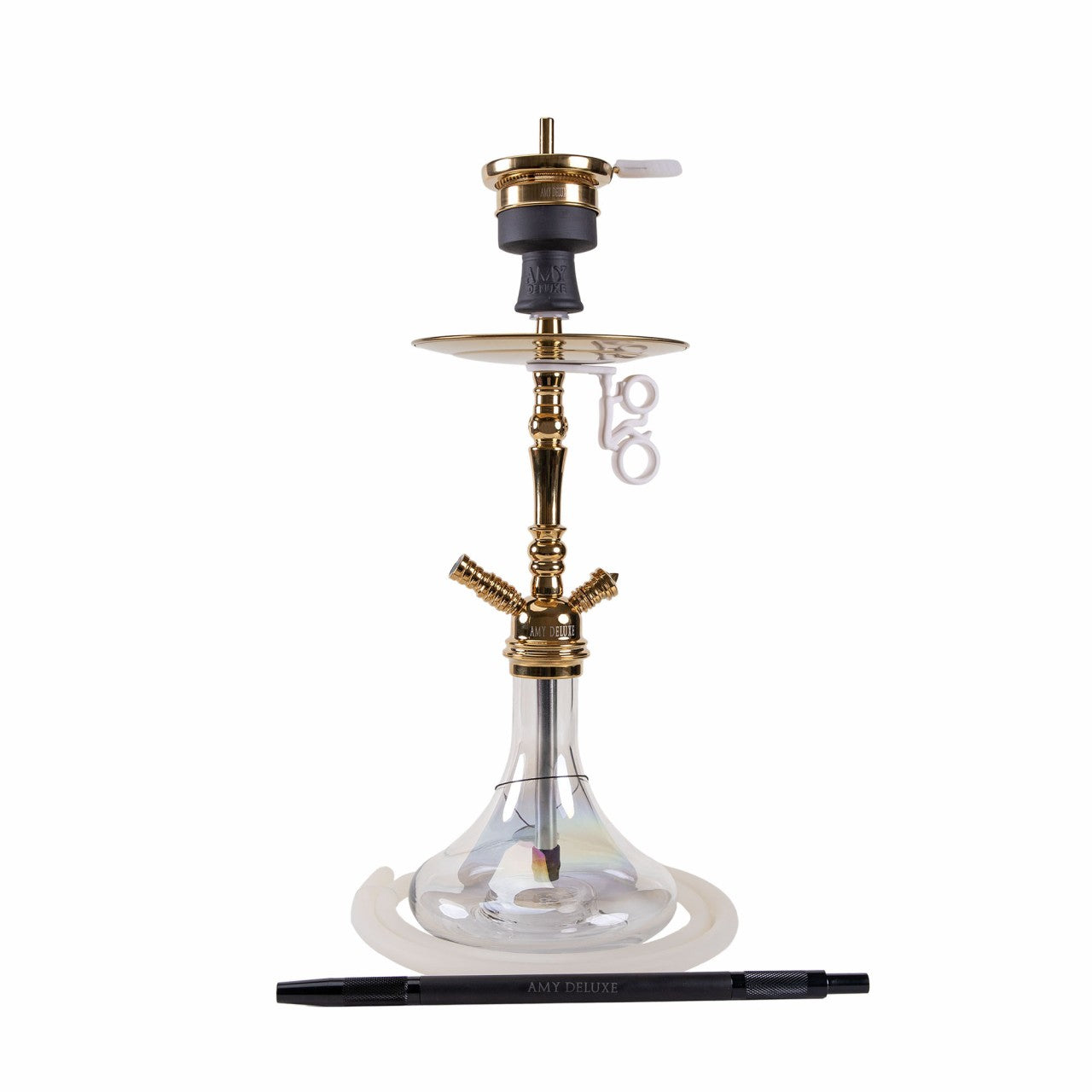 Amy Deluxe Middle Globe R 056 shisha goud met transparante vaas – exclusieve messing waterpijp 60cm