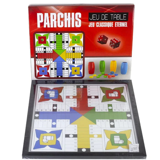 Bordspel Parchi Pachisi Ludo 40cm compleet set met dobbelsteen en fiches