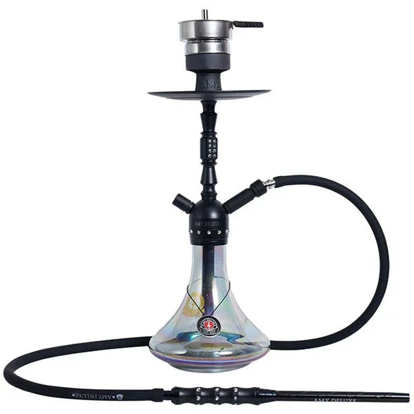Amy SS41.02 Zwart – Moderne RVS Waterpijp met Zwarte Glazen Vaas & Kliksysteem - Shisha Smaak