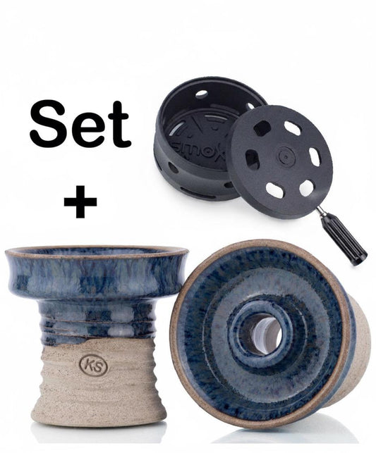 KS Player Blue Matter – shisha tabakskop met phunnel design en Smokah HMD 2.0 Matt Black, duurzaam en handgemaakt in Duitsland.