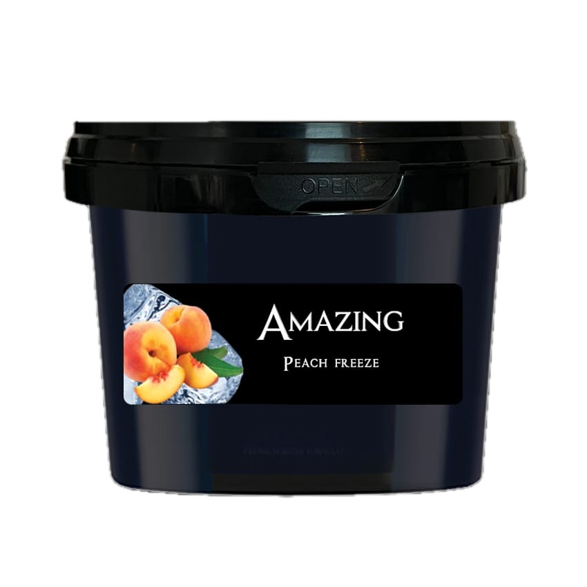 Paradise Amazing Peach Freeze steam stones in een zwarte pot van 200 gram met perziken en ijs op het etiket