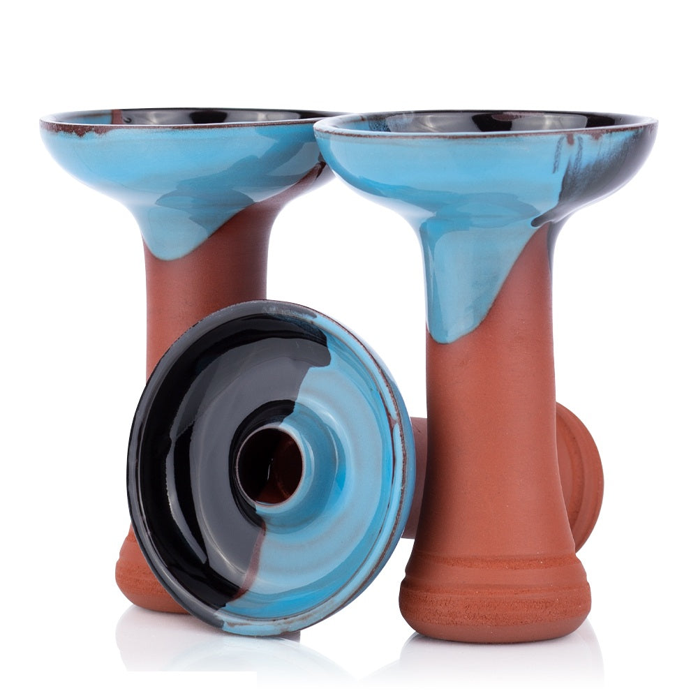 Phunnel Bowl Natur Black-Blue – moderne handgemaakte shisha tabakskop van steen en klei met zwart-blauw design en perfecte warmtebeheersing.