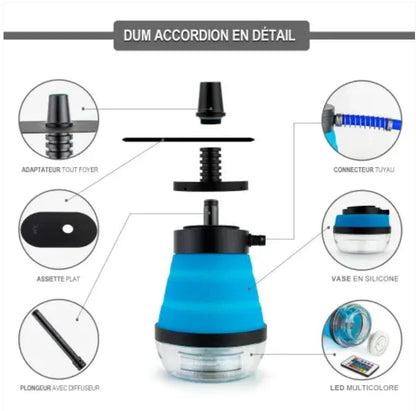 DUM Accordion – Opvouwbare Reiswaterpijp met LED, Aluminium Mondstuk & Draagtas (23 cm) - Shisha Smaak