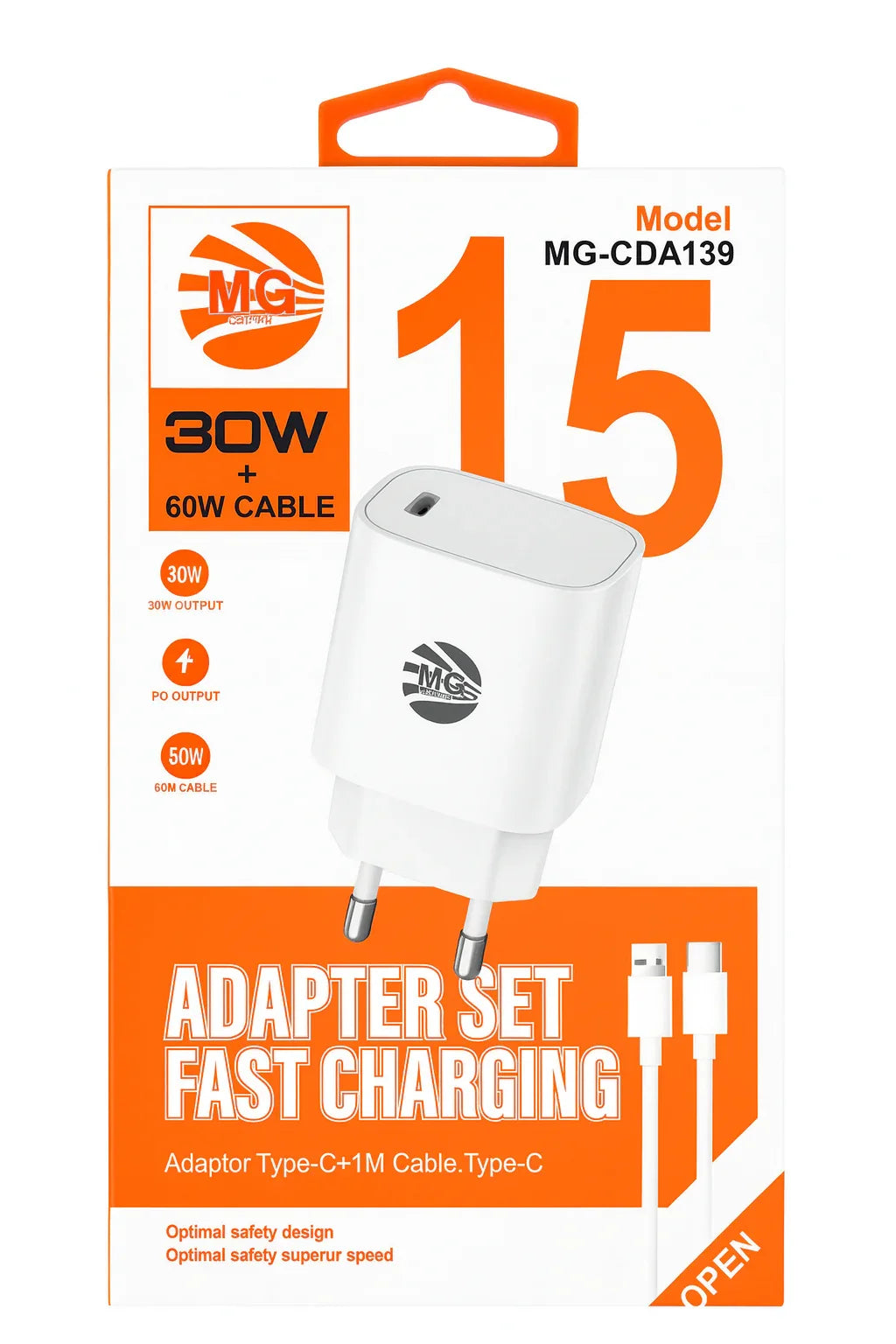 MG Adapter Set Fast Charging – 30W Oplader + 60W USB-C Kabel (1m) - Shisha Smaak