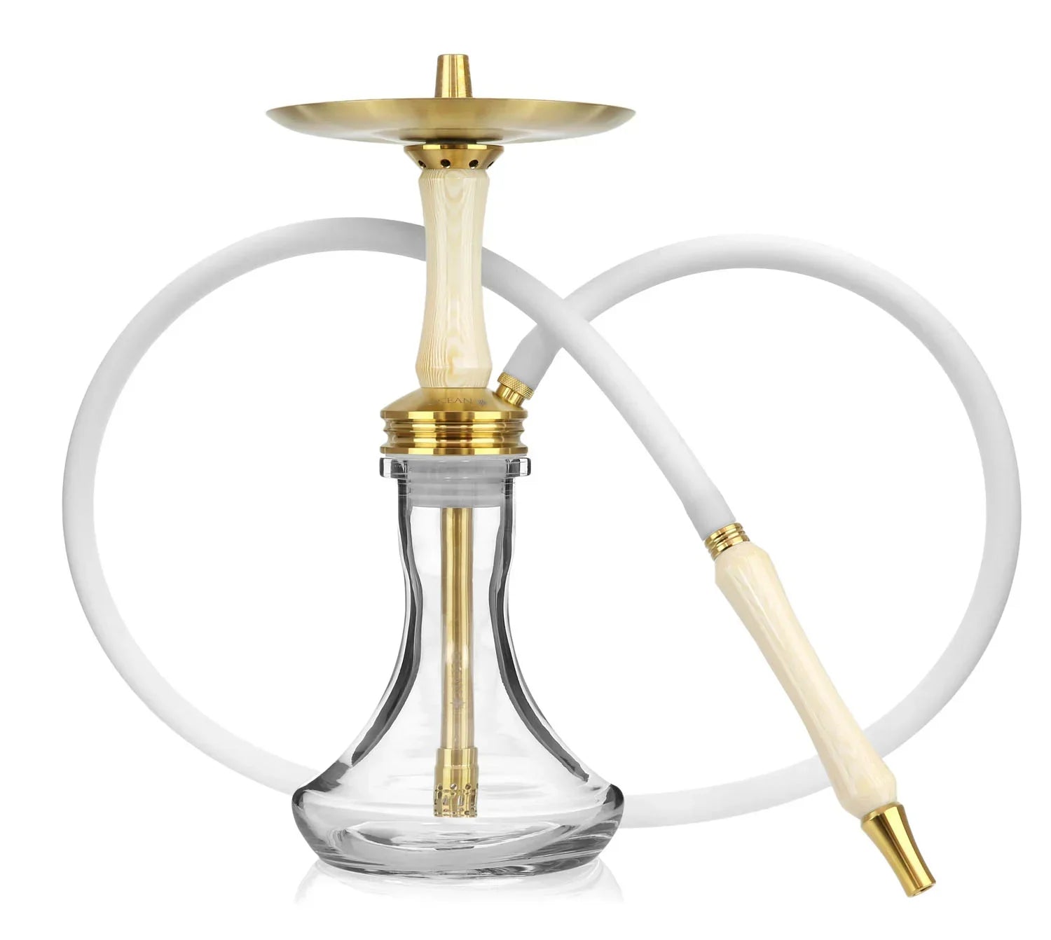 Ocean Kaif S Small – Gold White Wood hookah met witte houten details en gouden accenten
