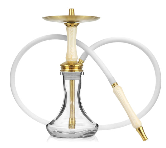 Ocean Kaif S Small – Gold White Wood hookah met witte houten details en gouden accenten