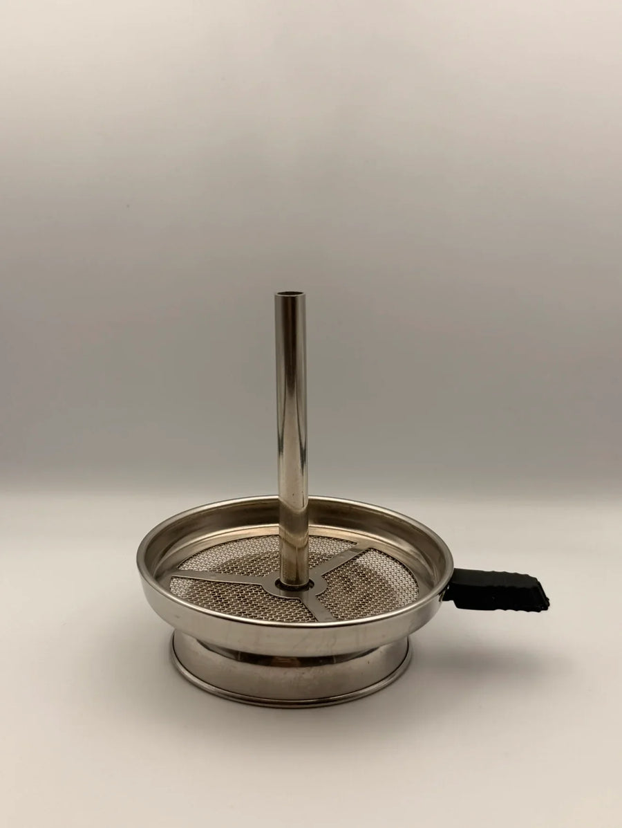 Universal stainless steel hot screen: a round grate with a metal chimney in the middle and a black grip.