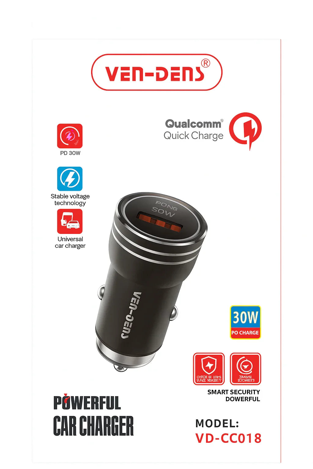 Ven-Dens Qualcomm Car Charger – Krachtige 30W Autolader met Snelladen - Shisha Smaak