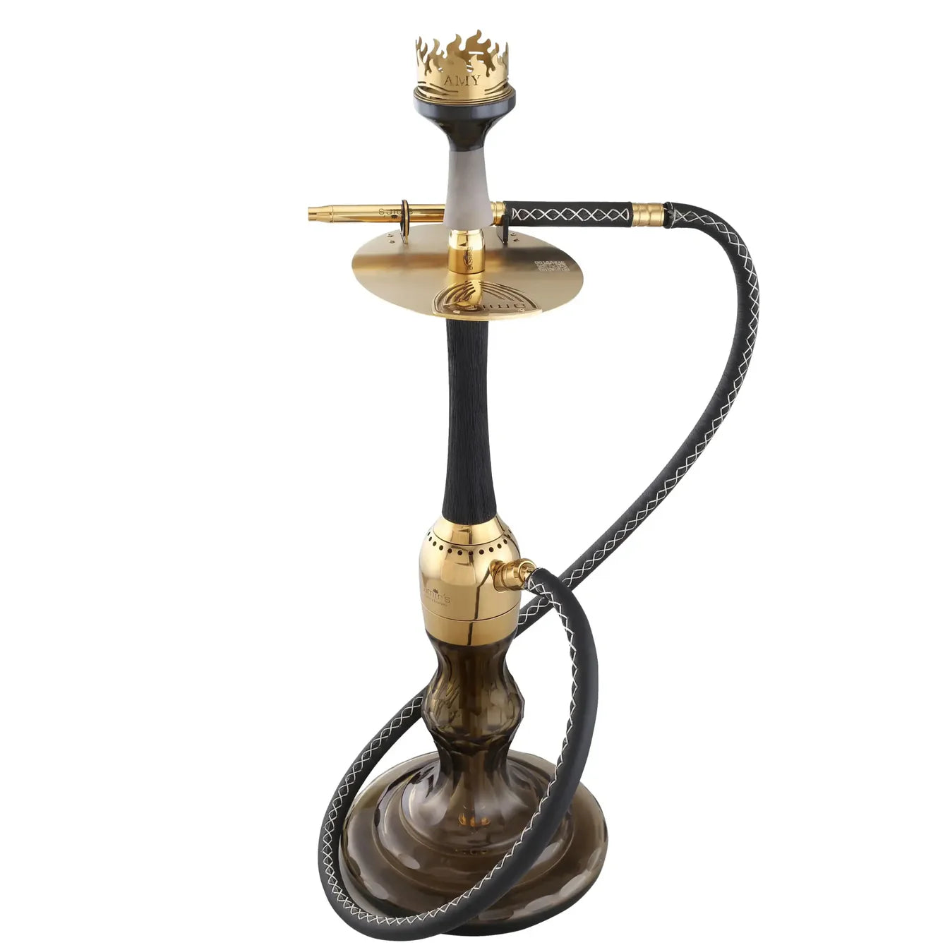 Amir’s INDI V3.0 handgemaakte shisha van rvs met glazen bowl en luxe afwerking in leer of Hawaiian Mango hout