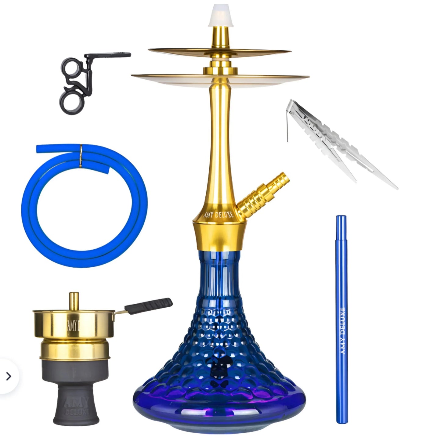 Amy Deluxe 128.02 Gold Blue – Luxe Waterpijp in Goud met Blauw Design - Shisha Smaak