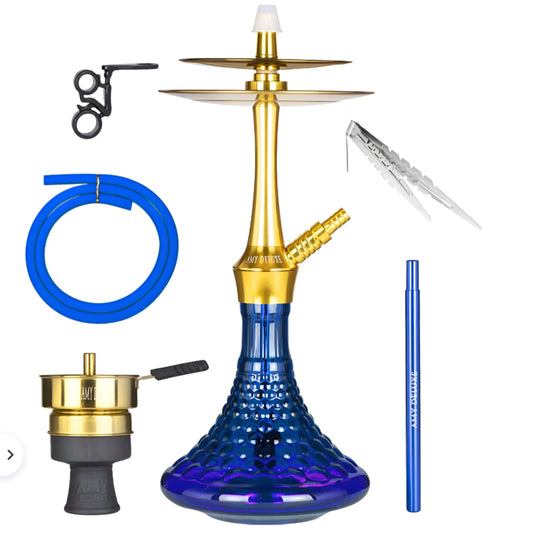 Amy Deluxe 128.02 Gold Blue – Luxe Waterpijp in Goud met Blauw Design - Shisha Smaak