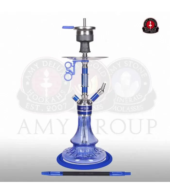 Amy Deluxe SS26.02 Blauw – RVS Waterpijp met Stijlvolle Blauwe Glazen Vaas - Shisha Smaak