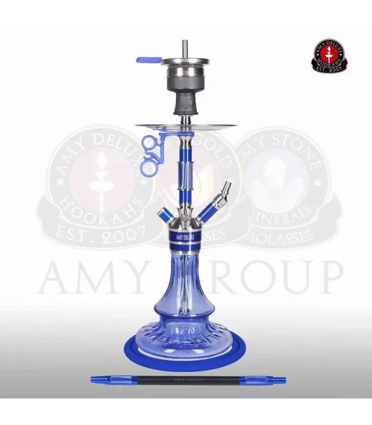 Amy Deluxe SS26.02 Blauw – RVS Waterpijp met Stijlvolle Blauwe Glazen Vaas - Shisha Smaak