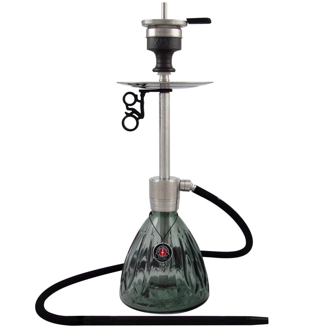 Amy Deluxe SS23.02 Zwart waterpijp met matzwarte glasbasis en siliconenslang