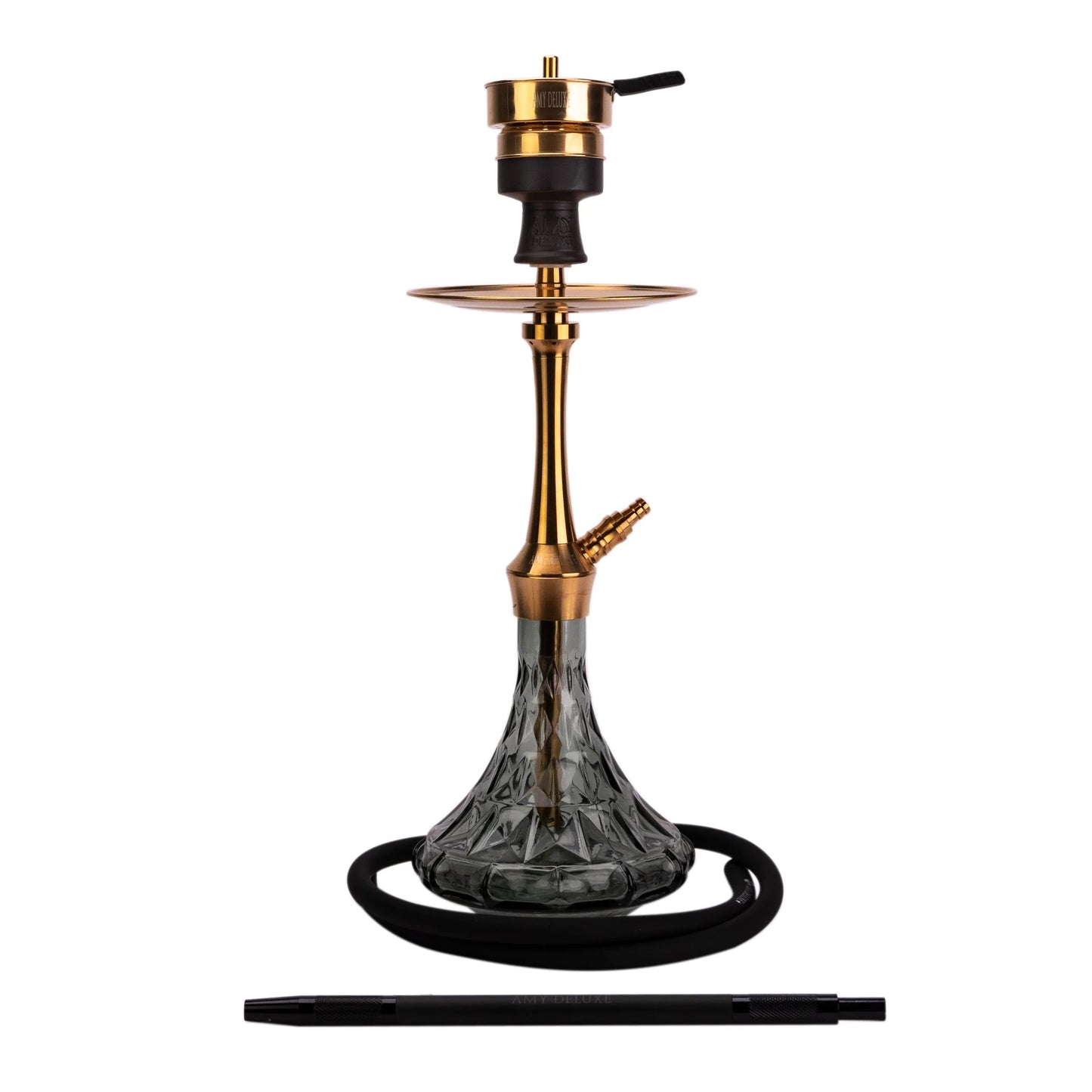Amy Deluxe SS38.02 Gold Black – Luxe RVS Waterpijp met Zwart-Gouden Afwerking