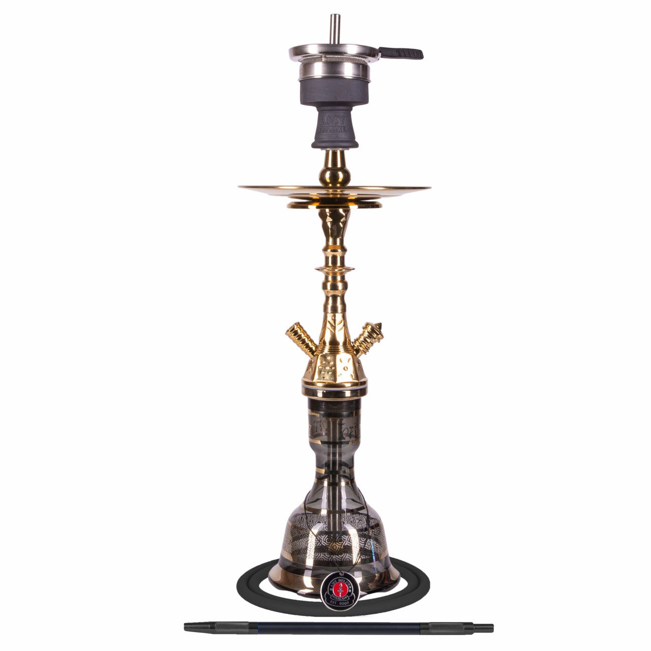 Amy Deluxe 109.02 Mini Hayil – messing shisha van 61 cm met bladgoud glazen vaas