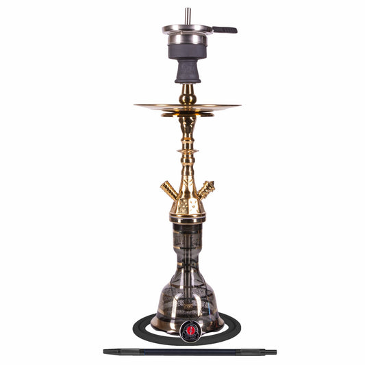 Amy Deluxe 109.02 Mini Hayil – messing shisha van 61 cm met bladgoud glazen vaas