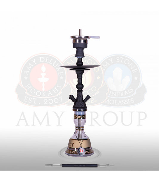 Amy Deluxe Mini Harfi Clear – transparante shisha met matte zwarte kolom en bladgoudversierde vaas
