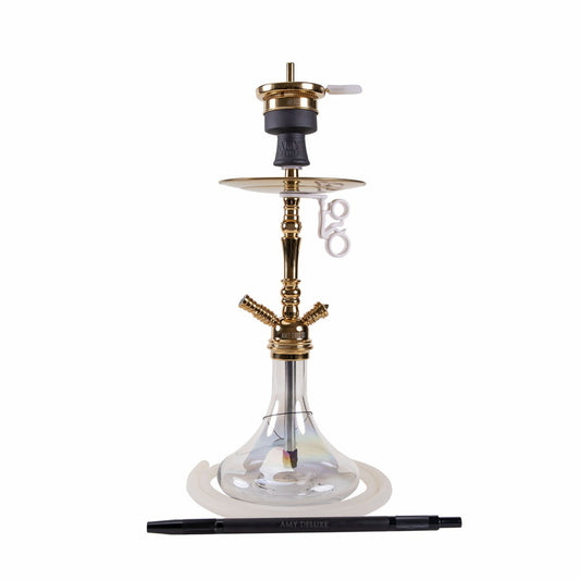 Amy Deluxe Middle Globe R 056 shisha goud met transparante vaas – exclusieve messing waterpijp 60cm