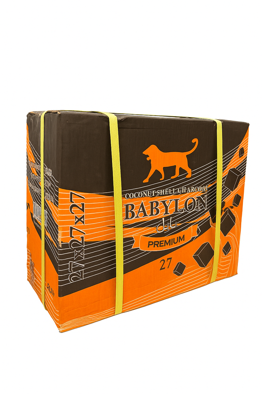 Babylon Shisha Kolen 27MM – 20KG doos met premium kokos natuurkolen voor waterpijp