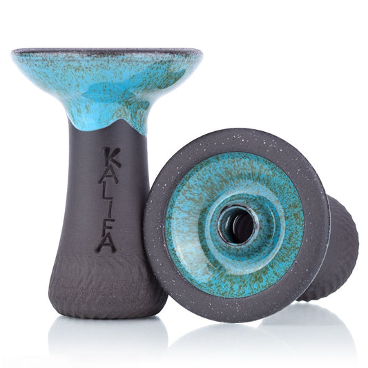 Kalifa Phunnel Mini Neptun – compacte blauw-groene phunnel tabakskop, handgemaakt in Duitsland voor shisha sessies