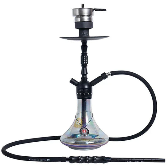 Amy SS41.02 Zwart – Moderne RVS Waterpijp met Zwarte Glazen Vaas & Kliksysteem - Shisha Smaak