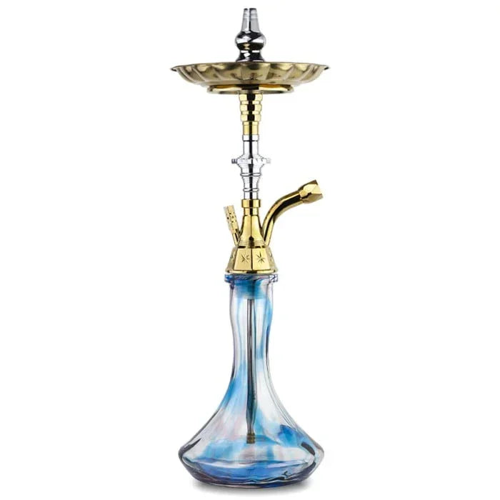 Khan Al Khalily Panoramix C waterpijp blauw met glazen vaas