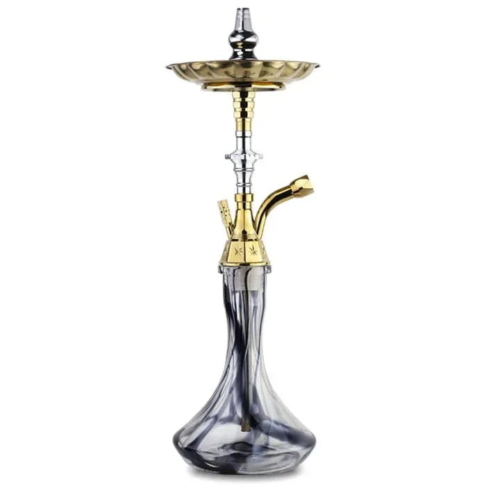 Khan Al Khalily Panoramix C shisha zwart met RVS kolom