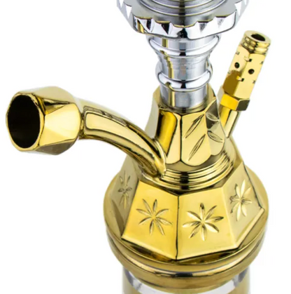 Traditionele gouden waterpijp Khan Panoramix-S met glazen rookvaas