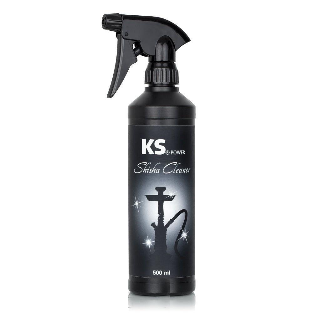Black KS Power Shisha Cleaner 500 ml spray bottle with a trigger head and a label showing a hookah silhouette, on a white background.