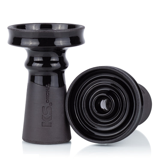 KS Original Patron Black – shisha tabakskop van keramiek met phunnel design, voorkomt melasseverlies en biedt volle smaak.