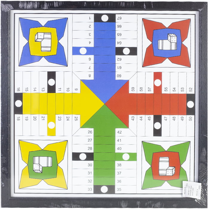 Ludo bordspel 40cm met kleurrijke speelstukken en opbergkoker