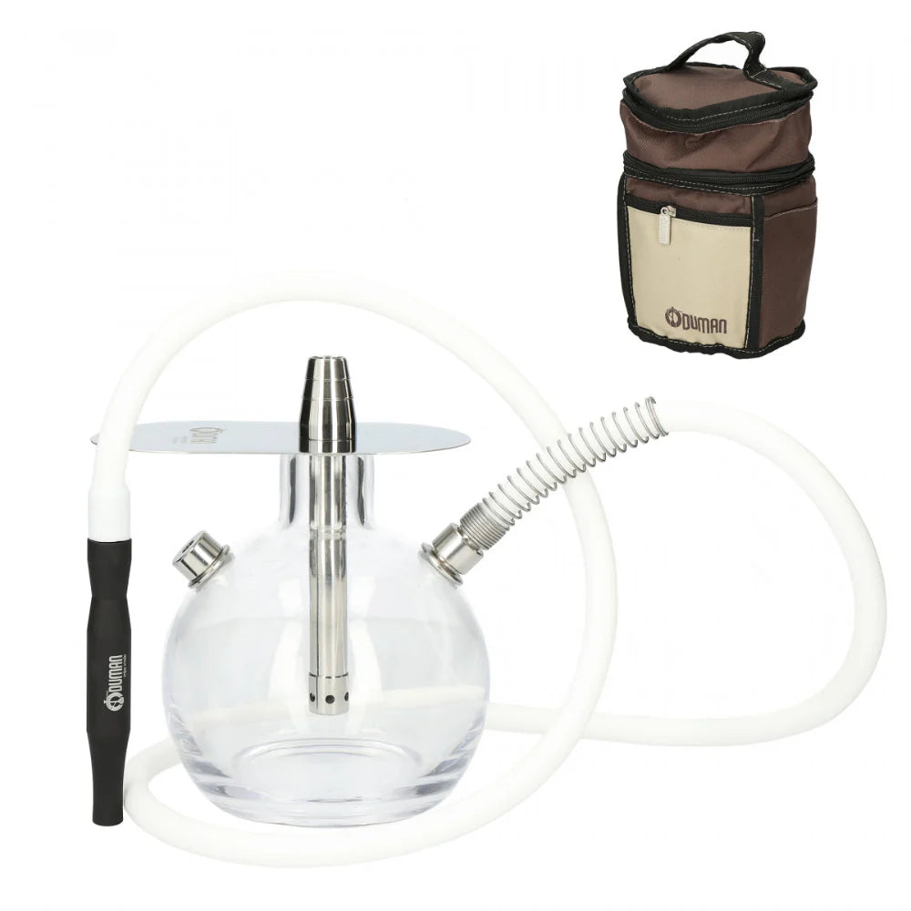 Oduman N8 glazen waterpijp met roestvrijstalen afwerking en siliconenslang