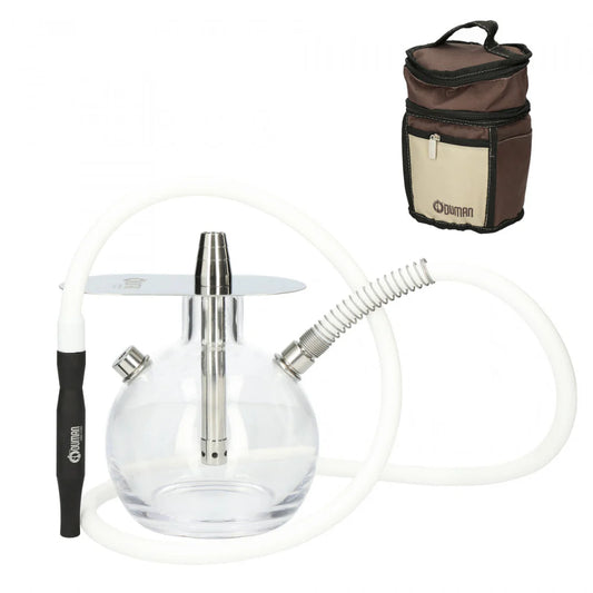 Oduman N8 glazen waterpijp met roestvrijstalen afwerking en siliconenslang