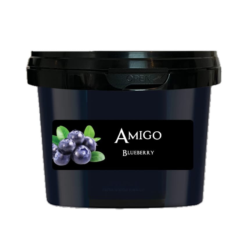 Paradise Amigo Blueberry steam stones in a black 200 gram tub with blueberries on the label