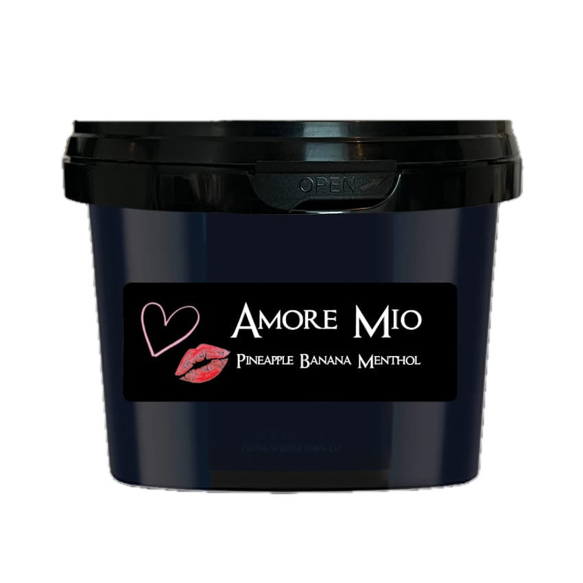 Paradise Amore Mio steam stones in een zwarte pot van 200 gram met het etiket Pineapple Banana Menthol