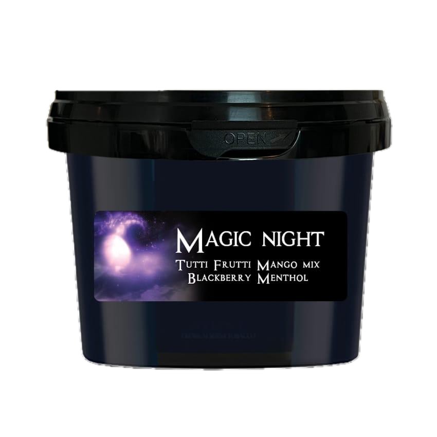 Paradise Magic Night steam stones in een zwarte pot van 200 gram met een paarse nachthemel op het etiket