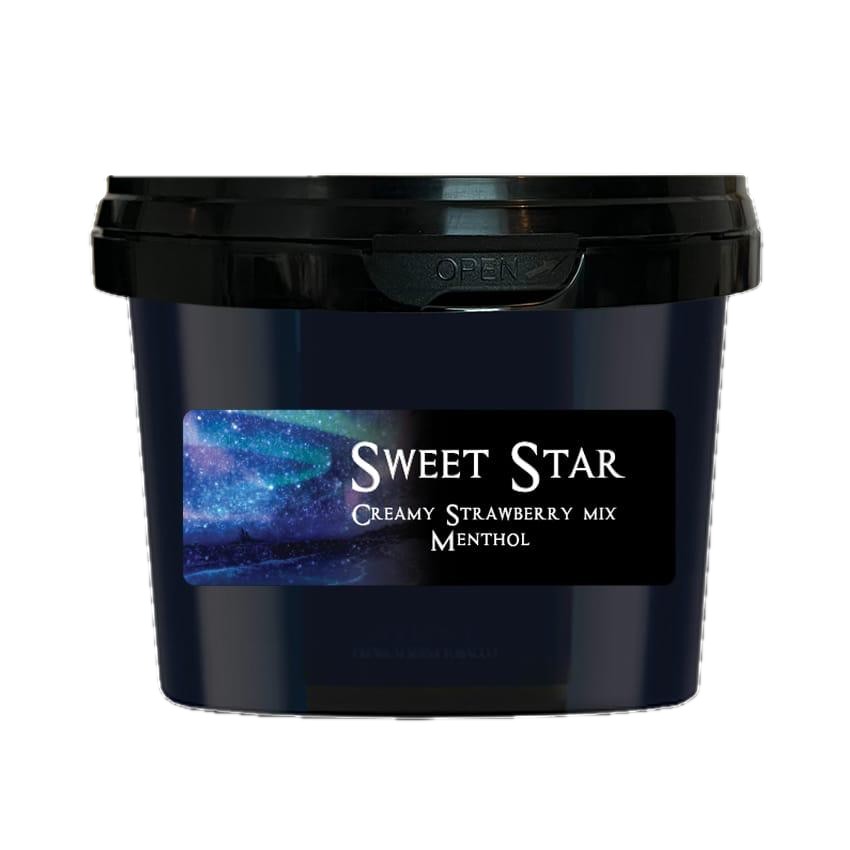 Paradise Sweet Star steam stones in een zwarte pot van 200 gram met een sterrenhemel en noorderlicht op het etiket