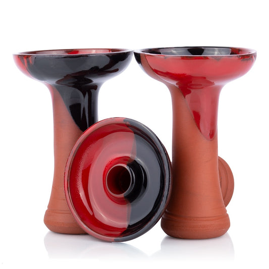 Phunnel Bowl Natur Black-Red – handgemaakte shisha tabakskop in zwart-rood design van steen en klei, met optimale warmteverdeling en intens aroma.