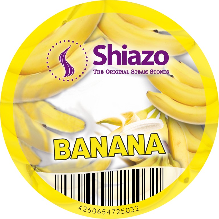 Label of the Shiazo Banana showing yellow bananas on the lid of the jar