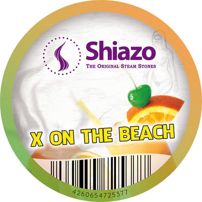 Etiket van de Shiazo X on the Beach met sinaasappel en een cocktailkers op het deksel