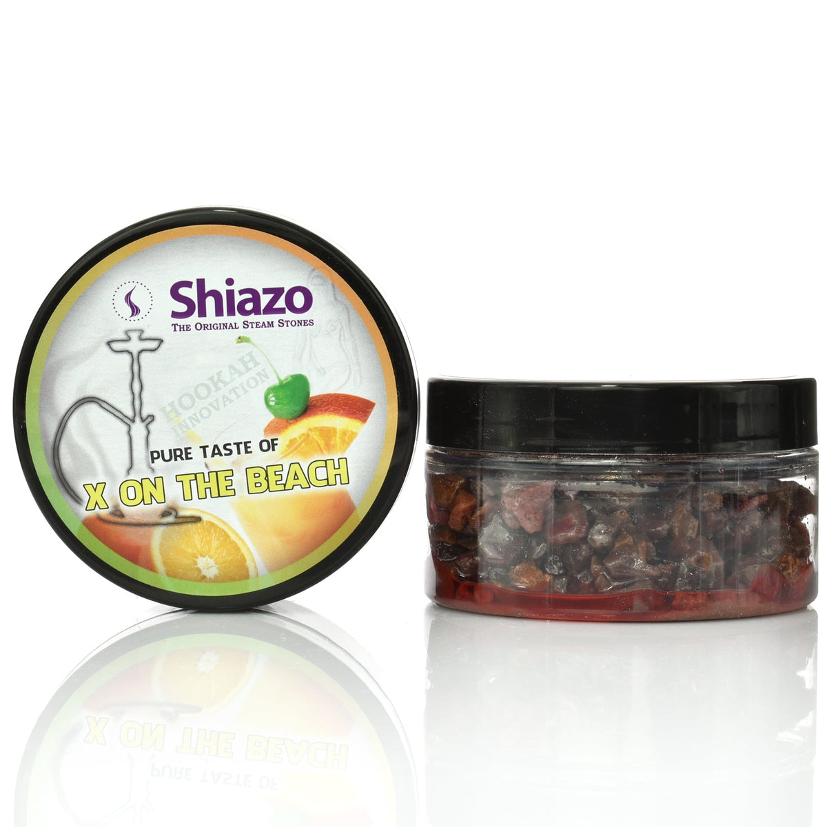 Shiazo X on the Beach steam stones pot van 100 gram met rode doordrenkte steentjes